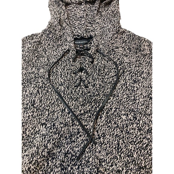Rock & Republic Pull Over Hoodie cable knit sweater Small Black Gray - Picture 6 of 12